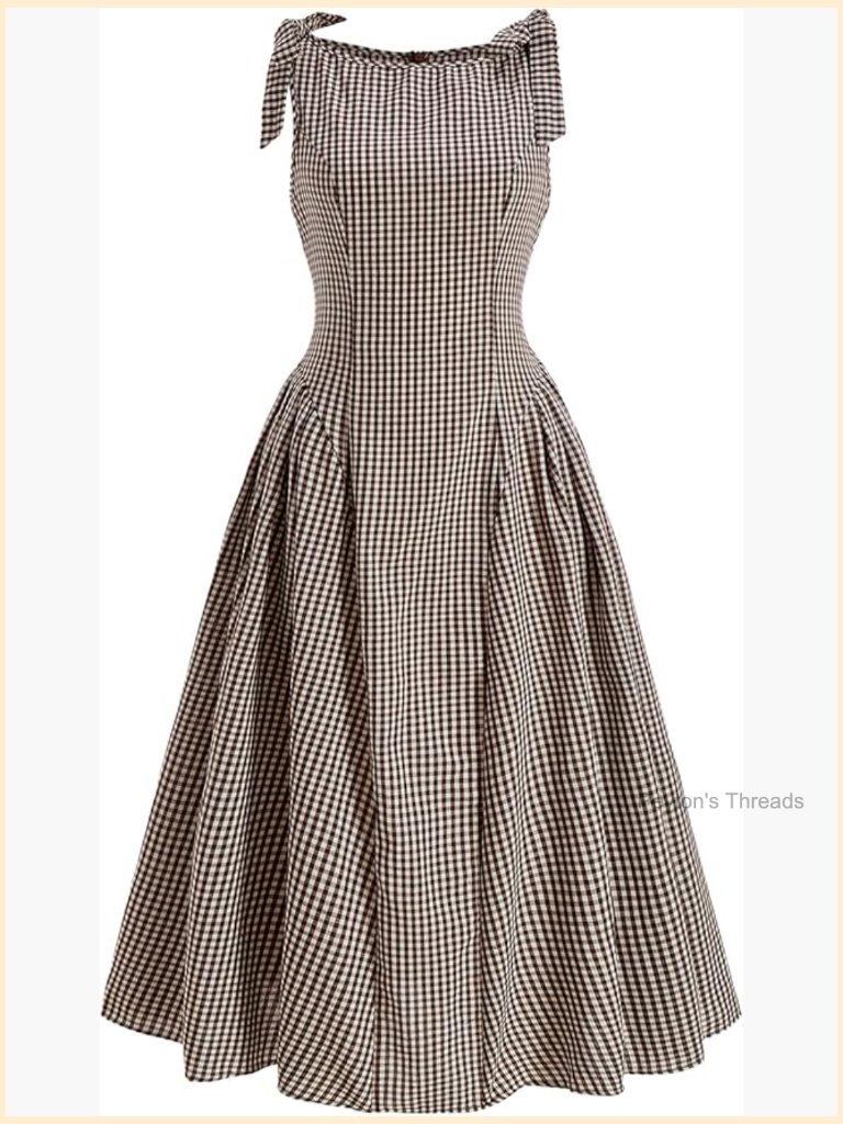 Plaid A-Line Maxi Dress Sleeveless Crewneck Bowknot Swing Flowy